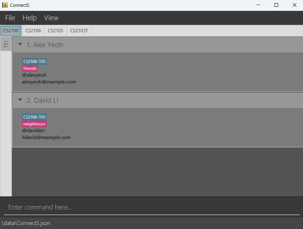 Tab View of Connects